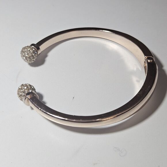 *Sale* Rose Gold Tone Hinges Bangle Bracelet With Clear Rhinestone Accents - Picture 8 of 11